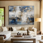 “Blue - Gray - Gold Dynamic Abstraction” - Blue, Gray, Gold Abstract Painting On Canvas PS0537