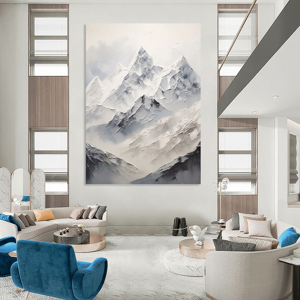 “White - Grey Mountain Abstract” - Impasto Landscape Painting On Canvas PT1248