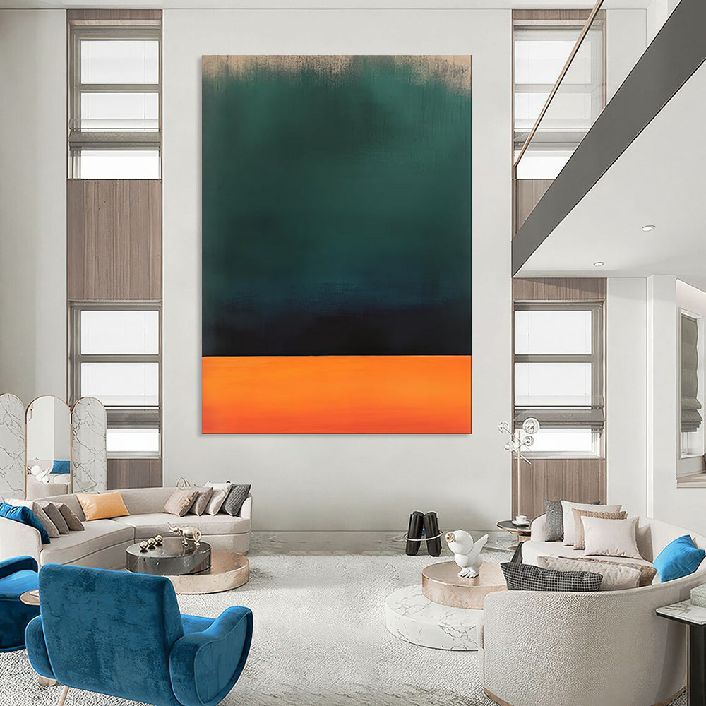 “Green - Black - Orange Gradient Abstract” - Color - Field Painting On Canvas PT1950