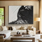 “Black - White Textured Waves” - Black, White Abstract Impasto Painting On Canvas PS0735