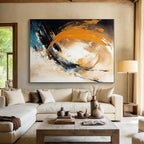 Orange, Blue, Black & Beige Abstract Swirl Painting On Canvas PS0829