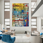 “Color - Blocked Abstract Grid” - Geometric, Bold - Hued Painting On Canvas PT1582