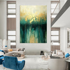 “Gold & Teal Abstract Drip” - Elegant Acrylic Painting On Canvas PT2168