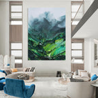 “Green Mountain Textures: Impasto Landscape” - Bold Nature Painting On Canvas PT0944