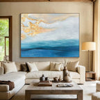 “Gold - Blue Coastal Abstract” - Serene Blends Painting On Canvas PT1521