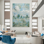 “Blue - Green Impressionist Landscape” - Impressionist Landscape Painting On Canvas PT1982