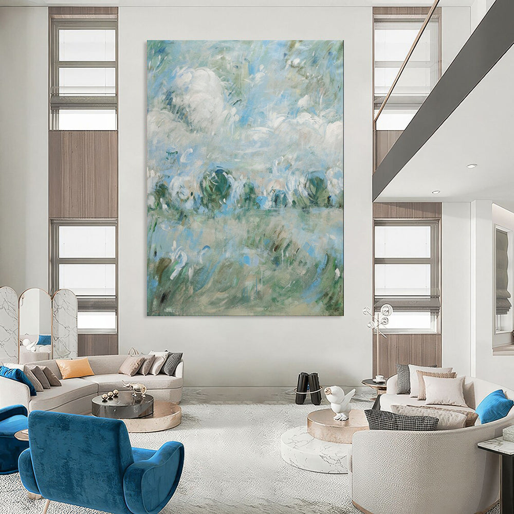 “Blue - Green Impressionist Landscape” - Impressionist Landscape Painting On Canvas PT1982