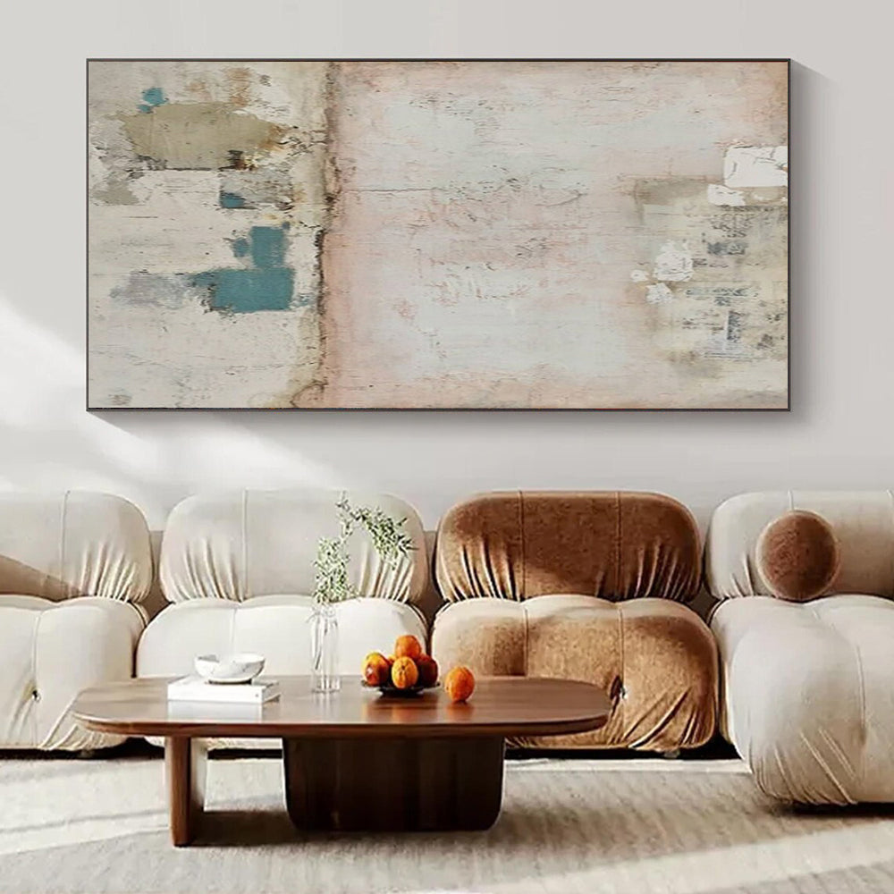 Soft Pink and Blue Textured, "Pastel Patchwork" – Mixed - Media Abstract Painting On Canvas PS0954