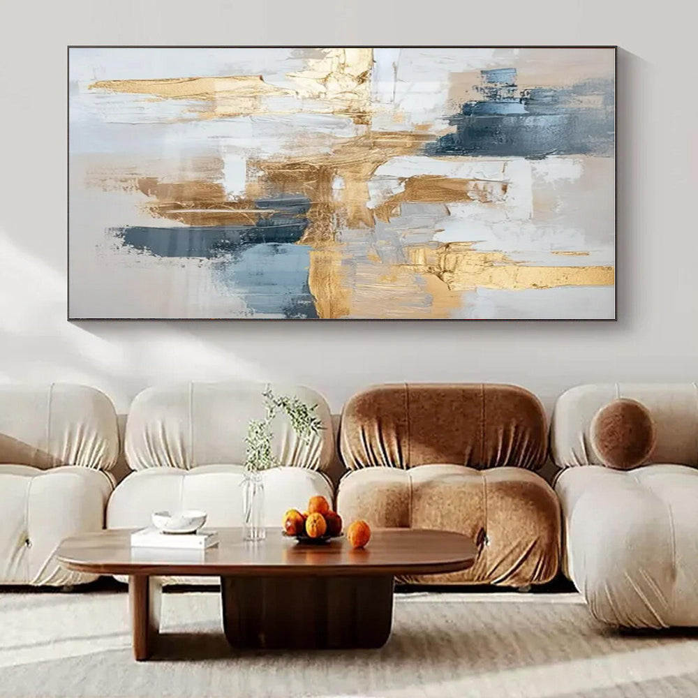 Beige, Blue, and Gold Abstract Blend - Neutral - Toned Abstract Fusion Painting On Canvas PS1242