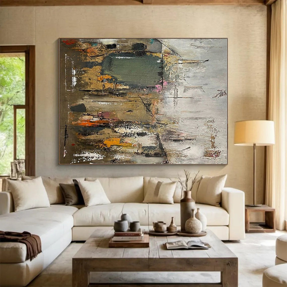 “Neutral Abstract Cityscape” - Neutral Tones Abstract Cityscape Painting On Canvas PS0725