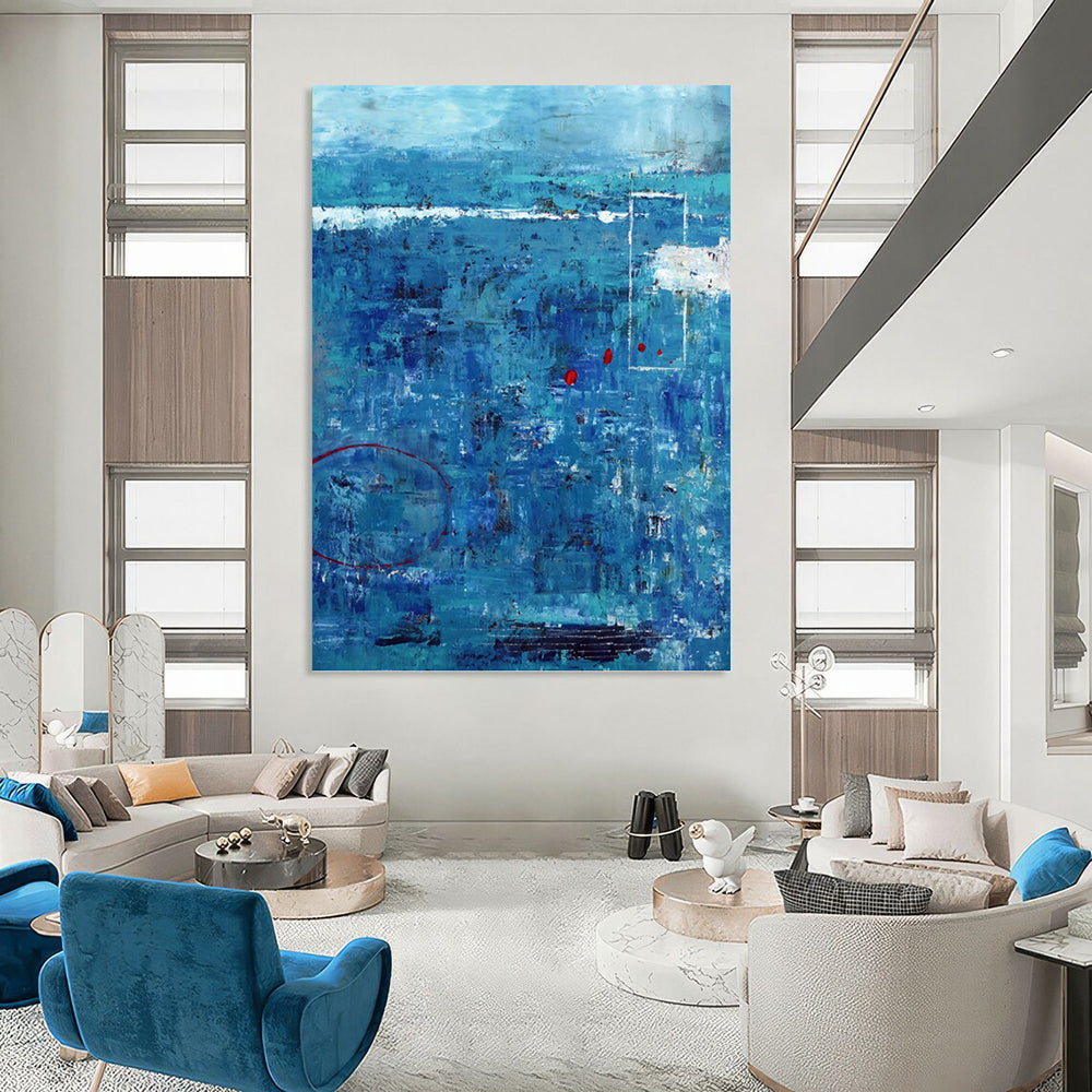 “Blue Abstract with Red Accents” - Textured Abstract Painting On Canvas PT1100