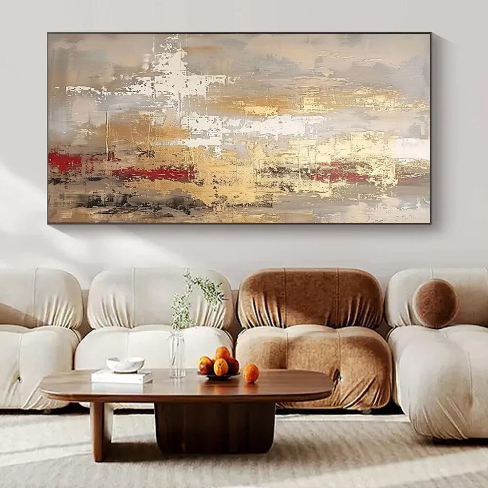 Gray, Gold, White, and Red (Repeat), "Echoes of Gilded Ruins" – Abstract Painting On Canvas PS1022