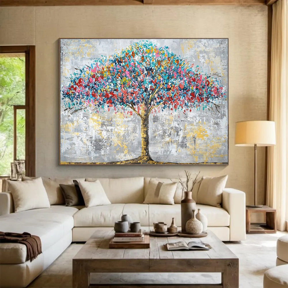 “Colorful Blossom Tree” - Impasto Oil Painting on Canvas PT1514