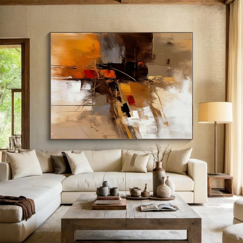 “Warm - Toned Abstract Cityscape” - Brown, Orange, Red Abstract Urban Painting PS0598