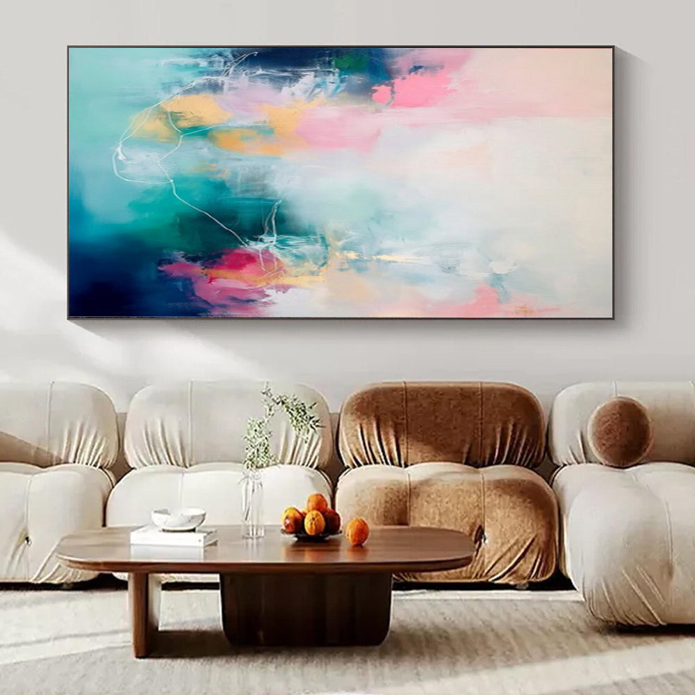 Colorful, Abstract Shapes with White Line Accents "Pastel Harmony" Abstract Painting On Canvas PS1173