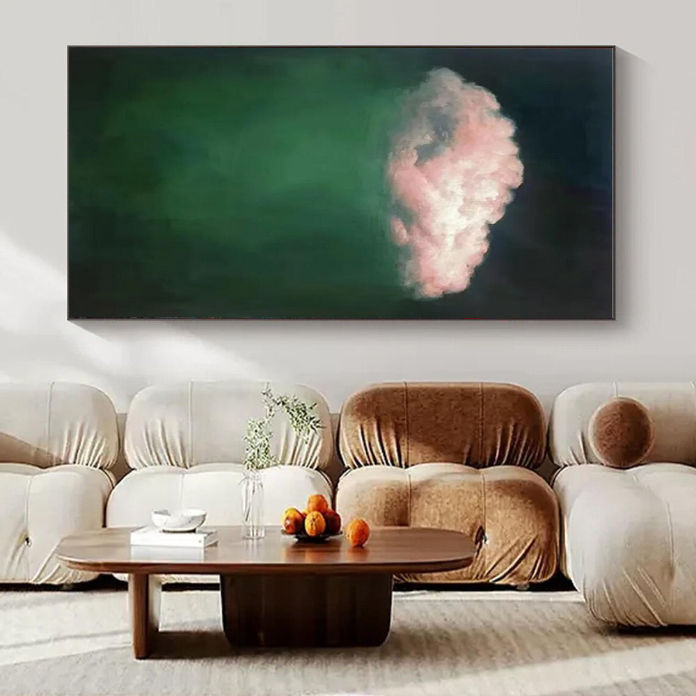 Green, Pink with Floating Cloud "Surreal Touch" Abstract Painting On Canvas PS1442