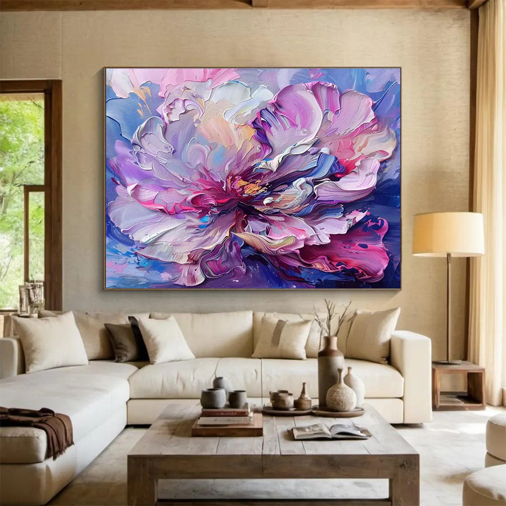 “Vibrant Peony Burst” - Colorful Pink & Purple Floral, Textured Flower Oil Painting On Canvas DKS681