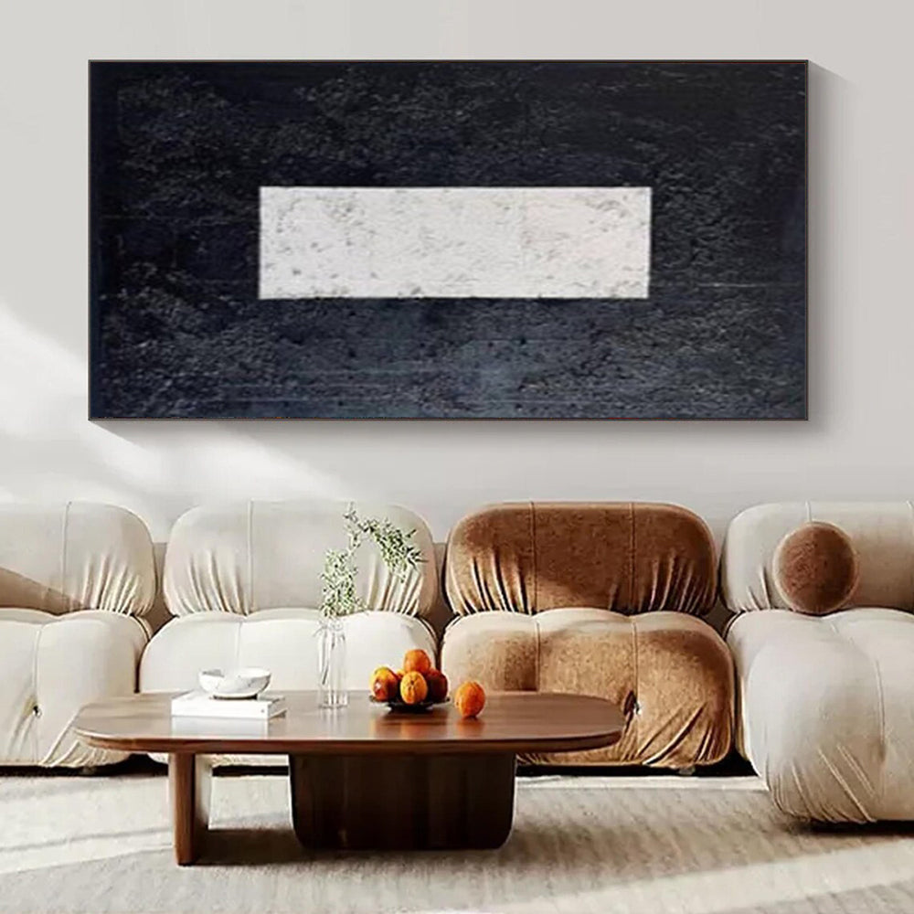 Textured Black and White Rectangles "Subtle Strength" Abstract Painting On Canvas PS1078