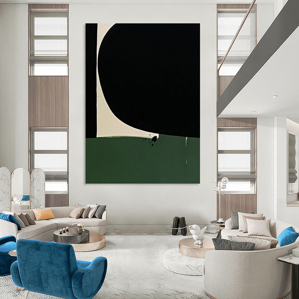 “Black - Green - White Abstract” - Minimalist Abstract Painting On Canvas PT1214
