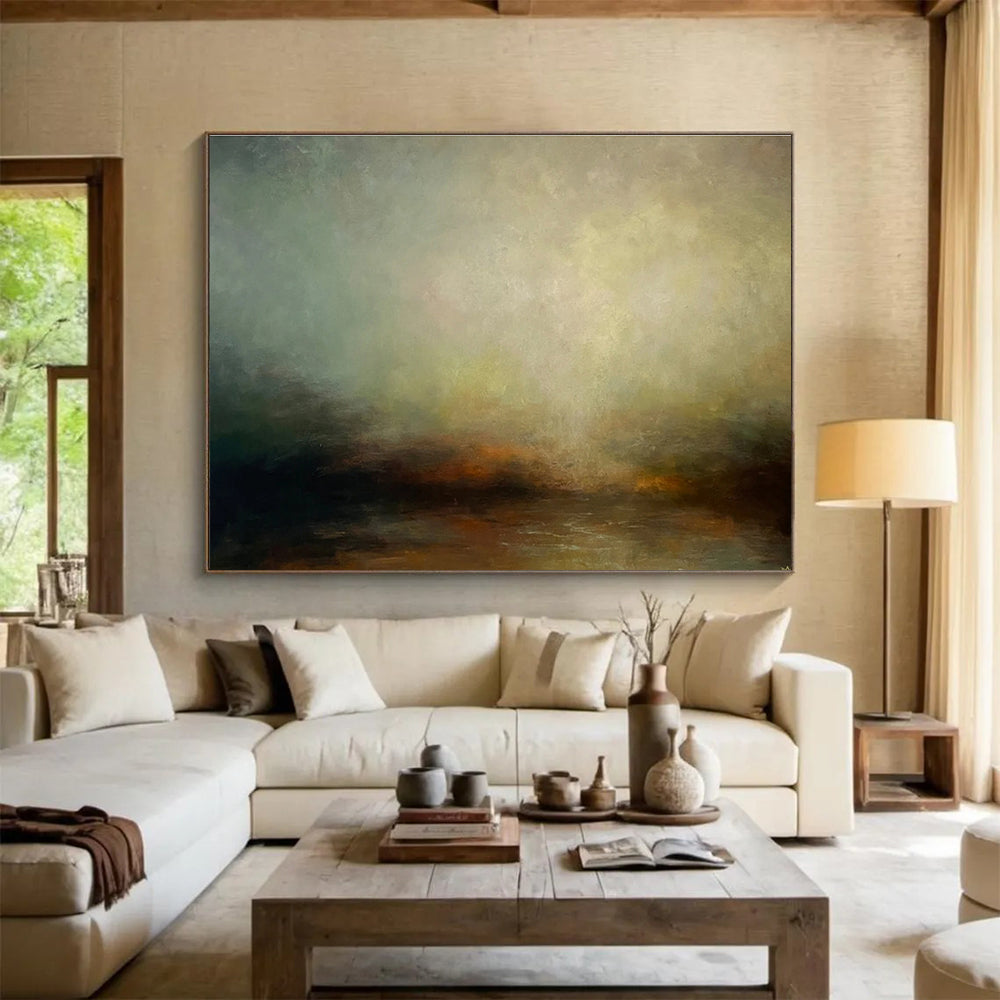 “Muted Color Landscape” - Green, Brown & Gray Landscape, Impressionistic Oil Painting On Canvas DKS773