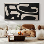 Black and White Flowing Shapes "Rhythmic Abstraction" Abstract Painting On Canvas PS1076