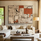 “Rust and Beige Abstract with Black Lines” - Industrial Abstract Painting On Canvas PT099
