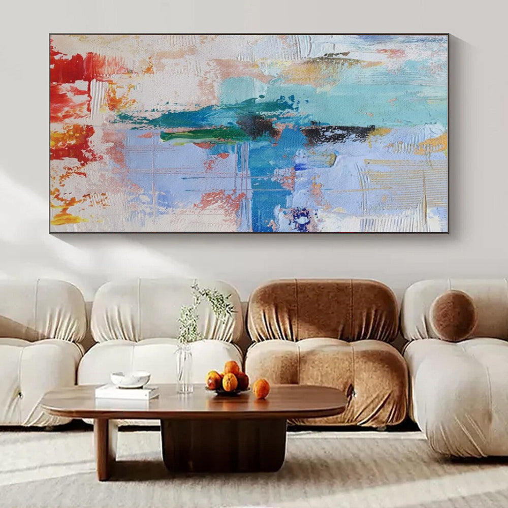 Blue, Green, Red, White, Orange with Energetic Strokes "Market Fiesta" Abstract Painting On Canvas PS1390