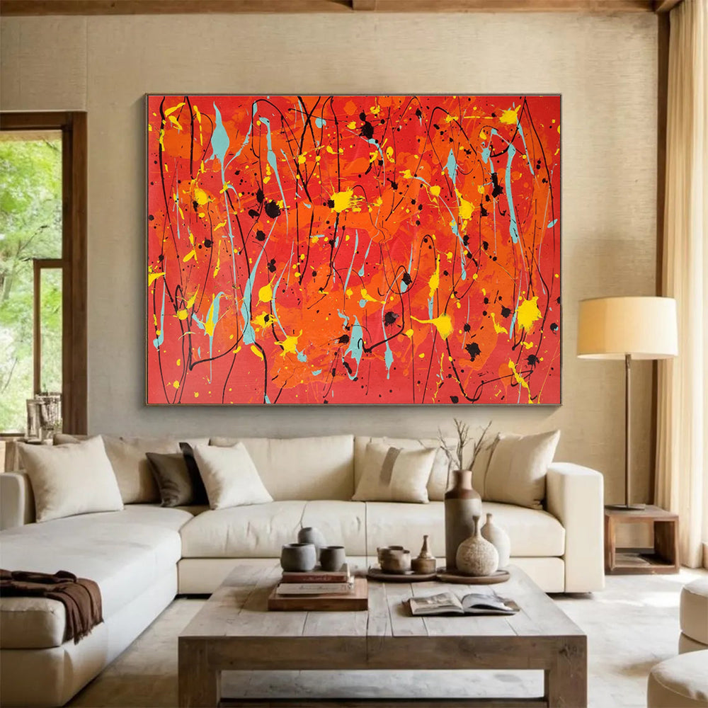 “Orange - Red Splatter Energy” Abstract Painting On Canvas DKS286