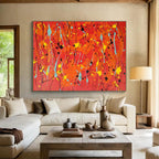 “Orange - Red Splatter Energy” Abstract Painting On Canvas DKS286