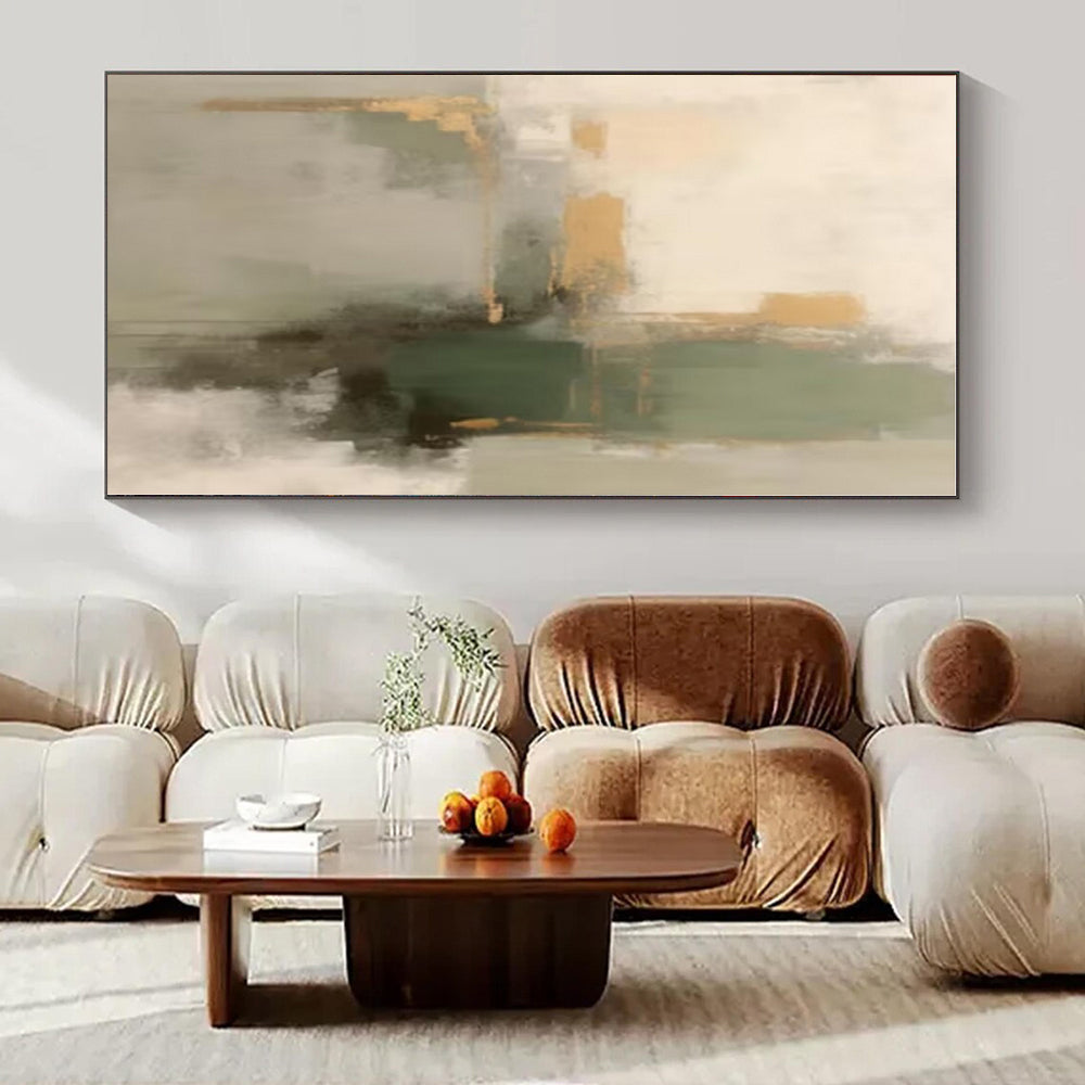 Gray, Gold, Green with Abstract Shapes "Gilded Greens" Abstract Painting On Canvas PS1288