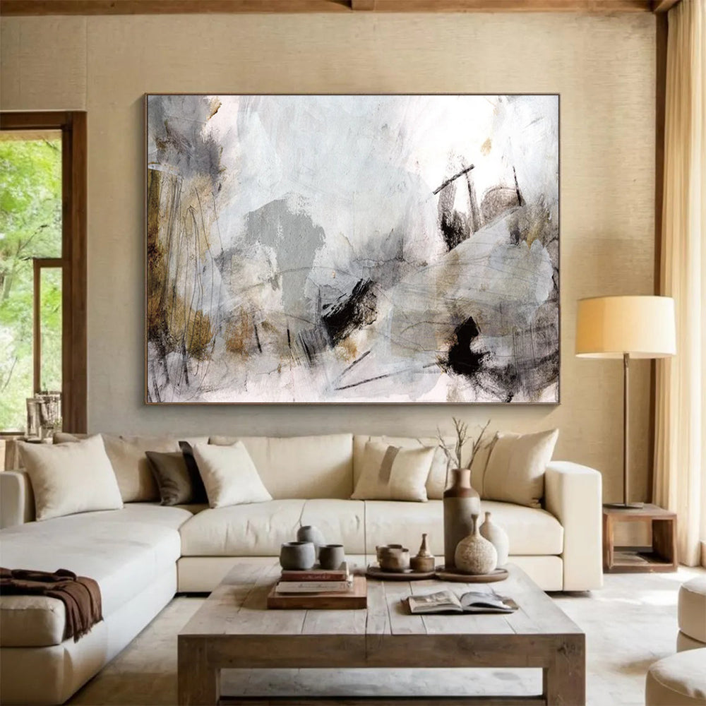 “Soft Gray and Brown Abstract Landscape” - Ethereal Abstract Painting On Canvas PT135