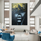 Gilded Mystery Black, White & Gold Abstract Face, Painting On Canvas PT2153