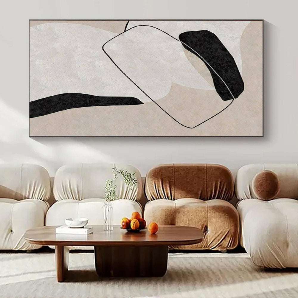 Black, White and Beige with Circular Forms "Eternal Cycle" Abstract Painting On Canvas PS1143