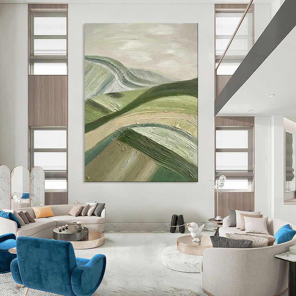 “Green Rolling Hills” - Impasto Landscape Painting On Canvas PT1988