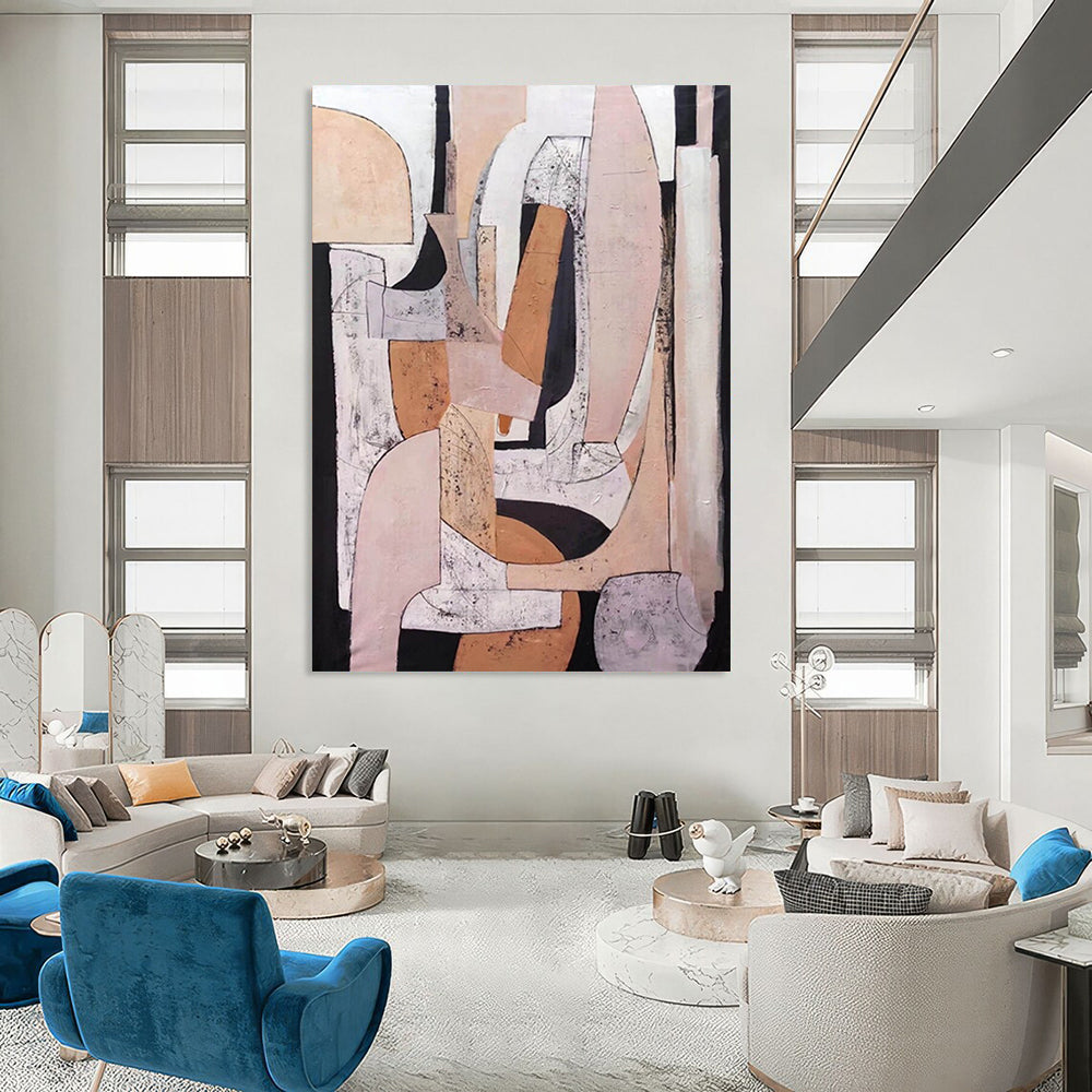 “Neutral Tones Geometric Abstract” - Earthy Shapes in a Modern Composition Painting On Canvas DS252