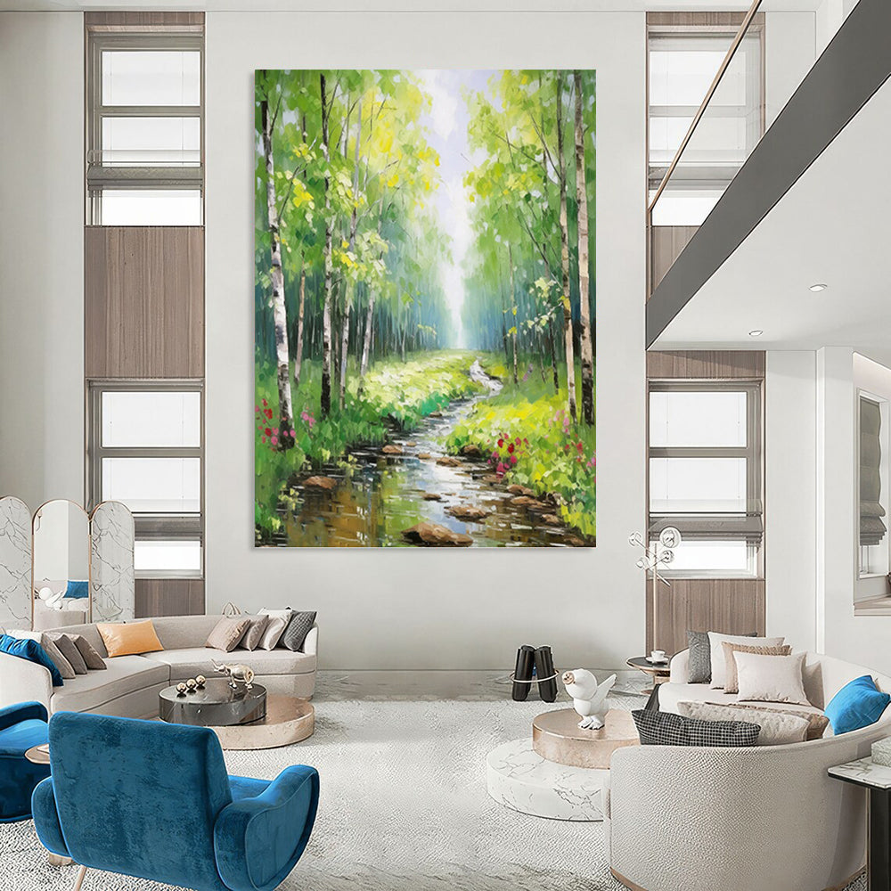 “Green Forest Stream” - Impressionist Landscape Painting On Canvas PT1266