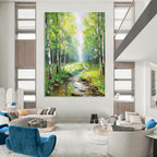 “Green Forest Stream” - Impressionist Landscape Painting On Canvas PT1266