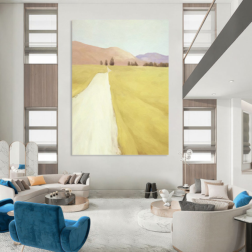 “Serene Yellow Landscape with Path” - Impressionist - Inspired Landscape Painting On Canvas PT1415