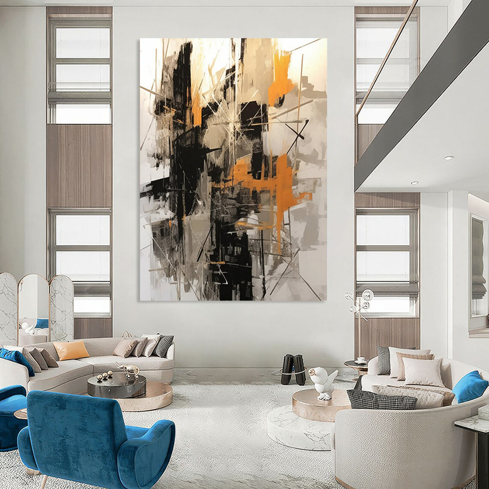 Black - Orange - Gray Abstract Web Painting On Canvas DS116