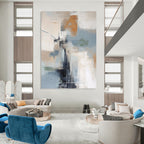 “Blue - Grey - Orange Abstract Shapes” - Cubist Abstract Painting On Canvas PT1254