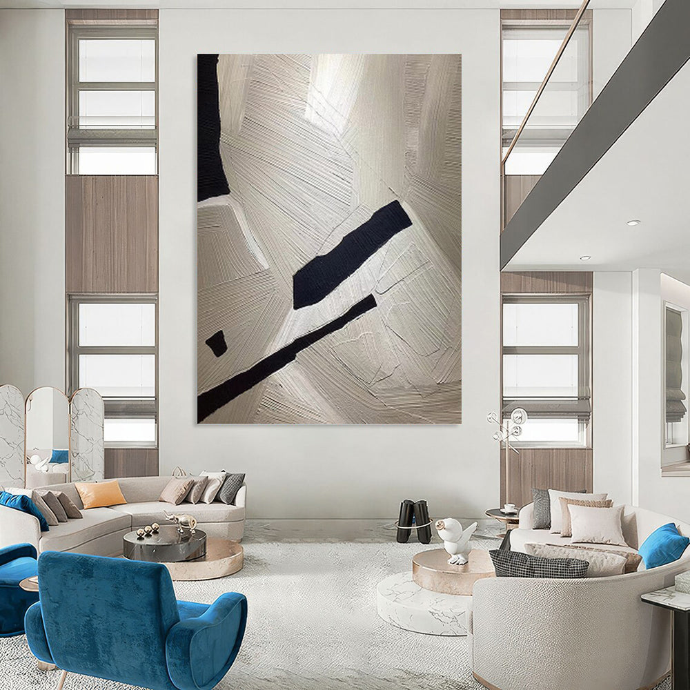 “White - Black Textured Abstract” - Textured Abstract Painting On Canvas PT1241