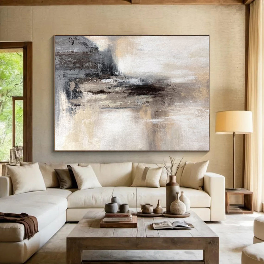 “Grey - Brown Misty Landscape” Abstract Painting On Canvas DKS282