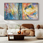 Blue, Yellow, Pink, Purple, Orange with Vivid Impasto "Tropical Dusk" Impasto Painting On Canvas PS1392