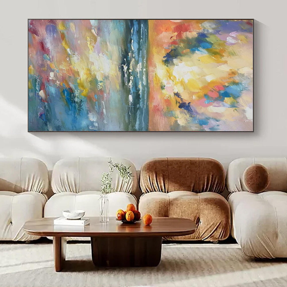 Blue, Yellow, Pink, Purple, Orange with Vivid Impasto "Tropical Dusk" Impasto Painting On Canvas PS1392