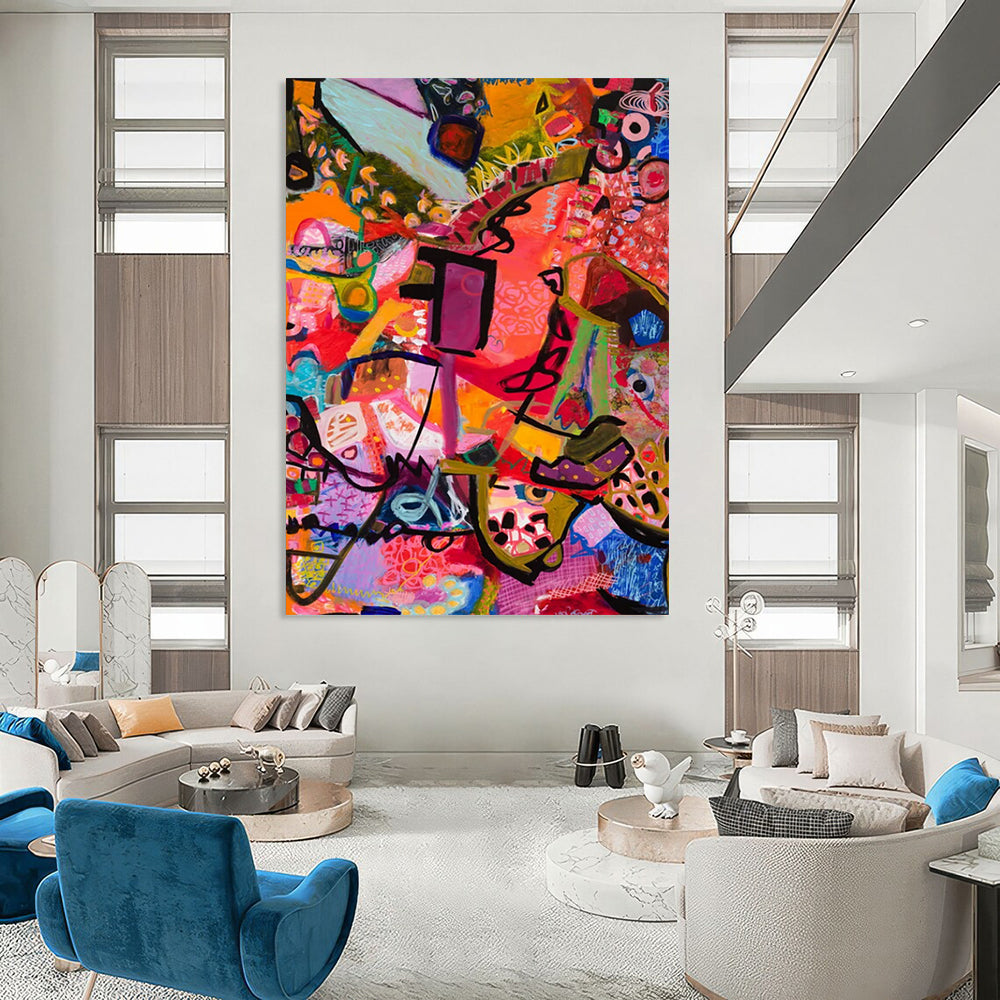 “Pink & Purple Abstract Reign” - Dynamic Abstract Painting On Canvas DS295