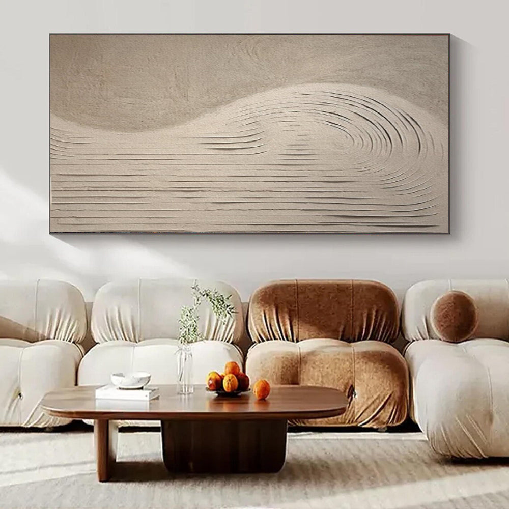 Beige Textured Lines, "Sandy Swirls" – Textured Abstract Painting On Canvas PS0958