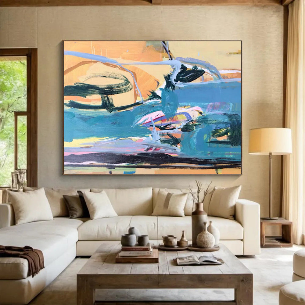 “Expressive Abstract in Blue, Pink & Colorful Strokes” - Gestural Abstract Expressionist Painting On Canvas PT007