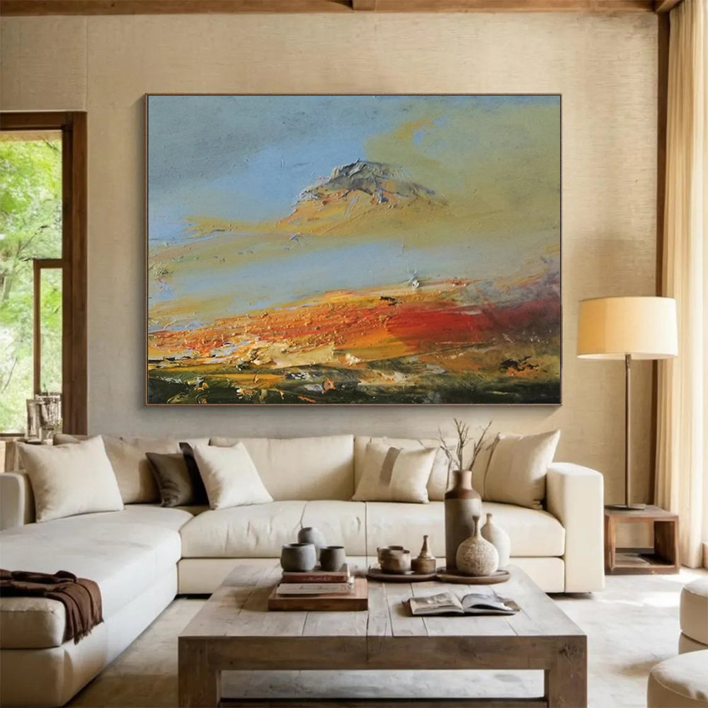 “Vibrant Mountain Sunset in Oranges, Reds & Yellows” - Expressionistic Landscape Painting On Canvas PT042