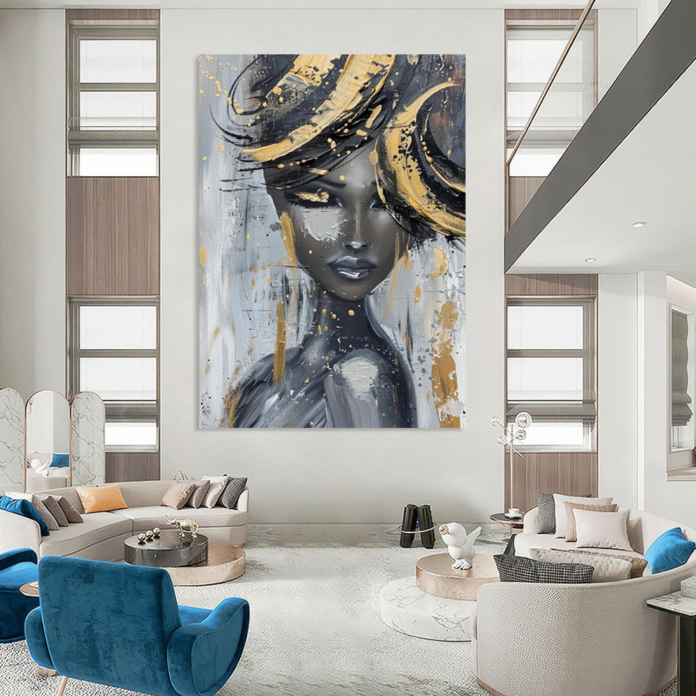 “Abstract Woman with Gold Accents” - Expressive Acrylic Painting On Canvas PT2196