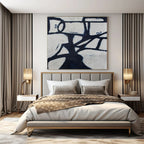 Black, White, Blue with Geometric Forms "Abstract Arbor" Abstract Painting On Canvas PS1418